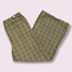 Olive Green Striped Wide Pants